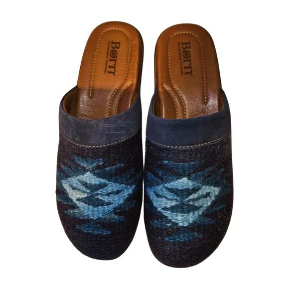 Born NWOT Women’s Size 9 Bandy Blanket Knit Southwest Print Clogs Aztec Blue - Picture 2 of 8